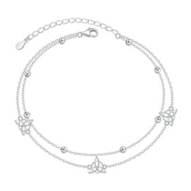 HOOHWE Anklet for Women S925 Sterling Silver Adjustable Foot Celtic Knot Multilayer Ankle Bracelet Jewelry