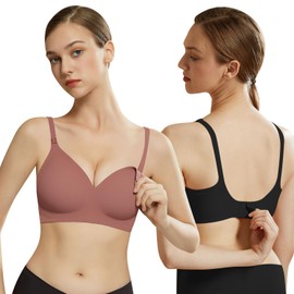 MIYIHA 2 Pzs Sujetadores de Lactancia para Lactancia,Sujetador de Maternidad Ultra Cómodo Sin Costuras,Forma Natural, (Mediano, Negro+Rosa)