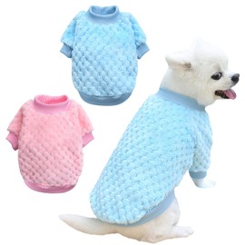 2 Pieces Winter Warm Puppy Clothes Fleece Pet Sweater Soft Coral Fleece Pet Clothes Pet Supplies Cat Outfit Cute Pullover for Small to Medium Pets (X-Large, Pink/Blue)