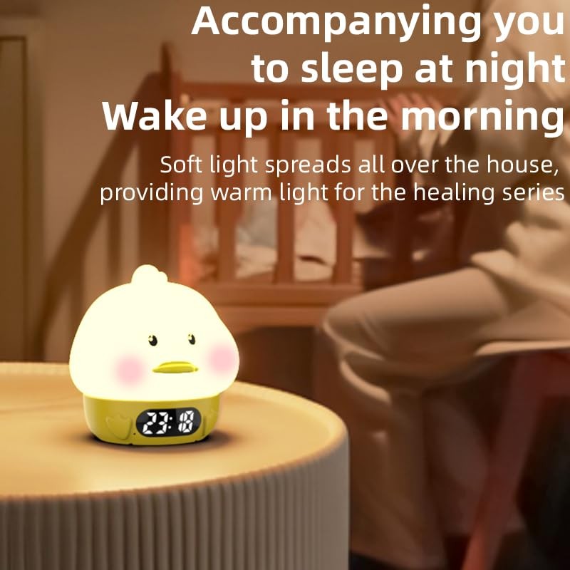 RUISHINE Alarm Clock Lights for Kids-Duck Night Lights,Temperature Display,RGB Color