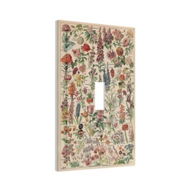 Xuejiaku Adolphe Millot Botanical Flower Vinatage Floral Poster 1 Gang Light Switch Covers Single Toggle Wall Plate Decorative Switchcover Electrical Switchplate for Country Bathroom Bedroom Decor