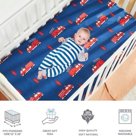 Brandream Fire Truck Crib Bedding Set for Boys Girls Baby Nursery 6 Pieces Set 100% Cotton, Red Blue