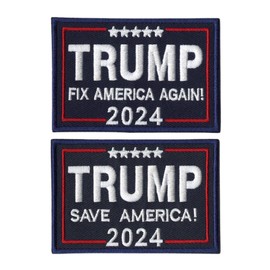 2pc Trump 2024 Patches 3" | Patriotic Save America Again! MAGA Fix America Buck Fiden Political Jacket Patch | Small, Iron On, Embroidered - by Nixon Thread Co.