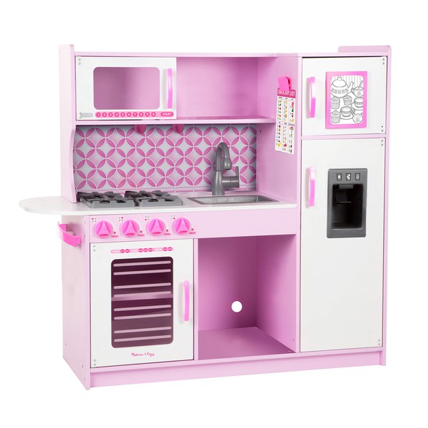Melissa & Doug Wooden Chef’s Pretend Play Toy Kitchen With “Ice” Cube Dispenser – Cupcake Pink/White, for 36 months to 84 months