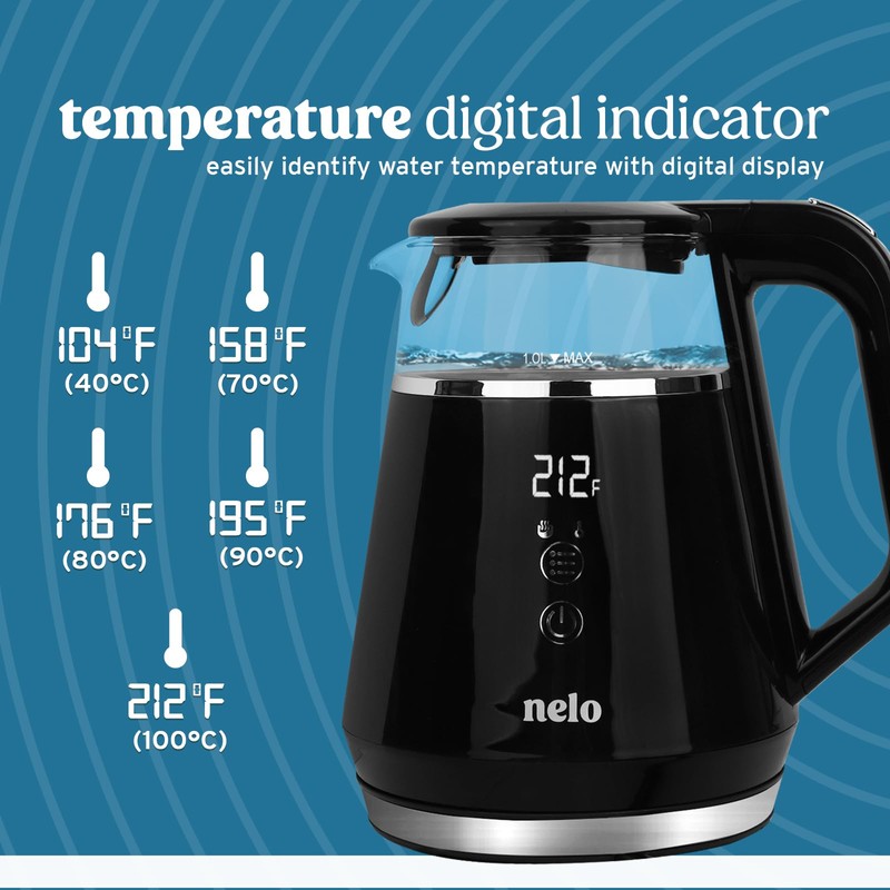 NELO Electric Kettle with 5 Temperature Control Presets, Large Digital