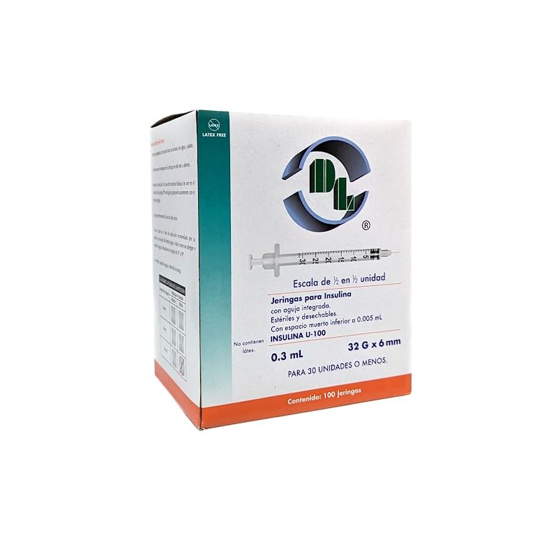 Caja De 100 Jeringas Para Insulina 0.3 Ml Con Aguja