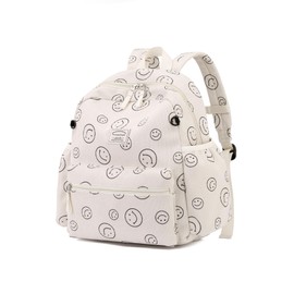 Tanweibago Corduroy Kids Backpack for Boys Girls 2-5 Toddler Backpacks for Primary Elementary Kindergarten (Smile Beige, Small (13.7" H Fit A4 Folder))