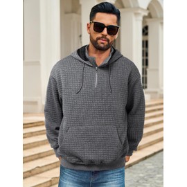 Auxo Quarter Zip Pullover Men Fashion Sweaters Plain Light Hoodies Tall Quilted Sweatshirt Drawstring Casual Hooded Shirts with Pocket Dark Grey Medium