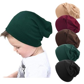 DRESHOW Pack of 5 Unisex Baby Hat Boy Hat Spring Hat Toddler Reversible Jersey Slouch Beanie 6-60 Months, 5 pieces: khaki/coffee/winered/green black/black 6 months-5 years
