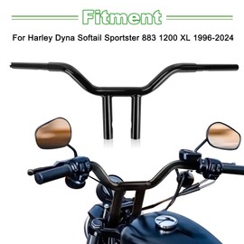 PSLER T-Bar Handlebar Drag Bar - 1-1/4'' Diameter Rise for 1996-2024 Dyna Softail Sportster 883 1200 XL 10" Black