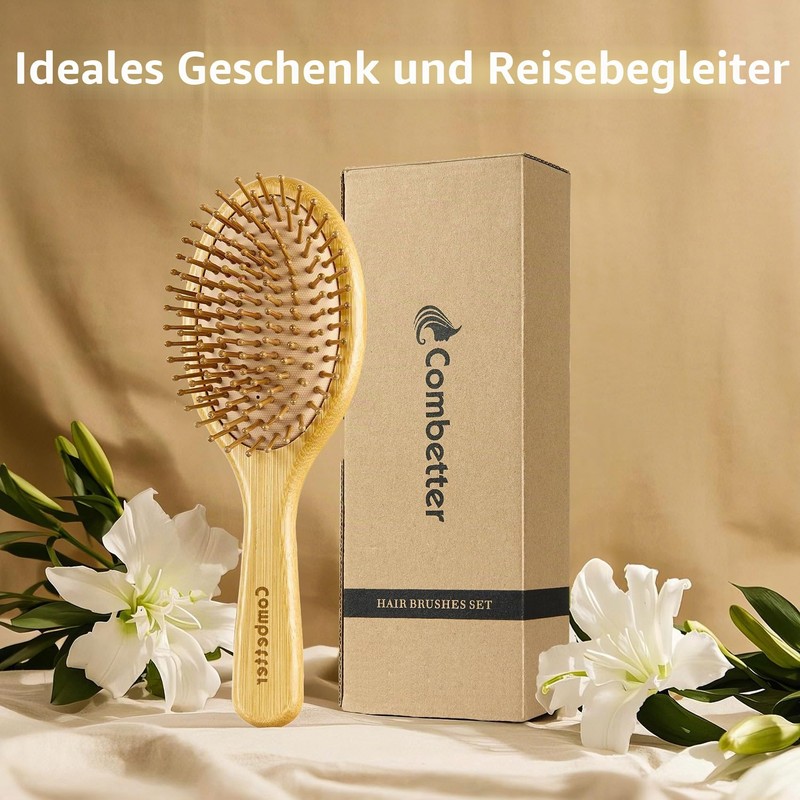 Combetter Hair Brush Natural Bamboo Paddle Detangling Hair Brush, Suit