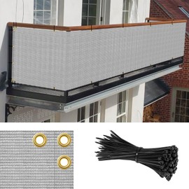 Goleray 3'x25' Gray Balcony Privacy Screen Fence Outdoor Patio Mesh Shade Net Cover, UV Protection Shade Cloth Temporary Fencing for Apartment Railing Porch Deck