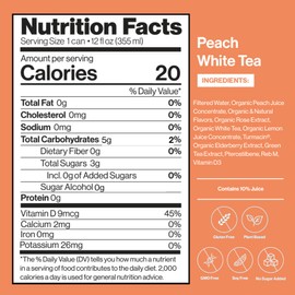 Happy Being Nutrient-Rich Organic Peach Rose White Tea – Infused with Turmeric, Elderberry, Vitamin D3, Caffeine Free, Plant-Based, Low Calorie & Low Sugar Drinks, 12oz (4 Pack)