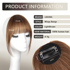 LEEONS Clip on Bangs for Women - Wispy Bangs Hair Clip Human Hair, Natural Looking Bangs Hair clip for Easy Styling (6# - LightBrown)