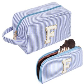 Cosmetic Bag Travel Make Up Bag Cute Initials Cord Blue Cosmetic Bag Gift for Women, Girlfriends, Best Friends with Small Cosmetic Bag, F, Cosmetic bag
