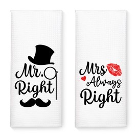DYJYBMY Mr. Right and Mrs. Always Right Funny Kitchen Towels Set, Valentine Dish Towels Decorative, Anniversary Wedding Gifts, Mr and Mrs Gifts for Him Her, Wedding Gifts for Newly Married Couple