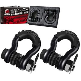 AMBULL Shackles 3/4 Inch D Ring Shackle (2 Pack) 45,000lb Break Strength with 7/8 Inch Pin, Isolator and Washer Kits for Use with Tow Strap, Winch, Off-Road Jeep Truck Vehicle Recovery, Black