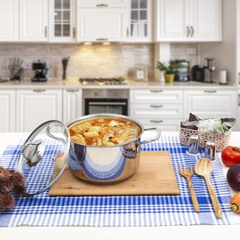 Serenk Modernist Stainless Steel 7-8-9 Inch Stock Pot, Large Cooking Pot with Lid for Soup, Stews, and Stock, Shiny, Professional Kitchen Essential (7.8in)