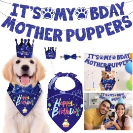 iMounTEK Dog Puppy Birthday Party Banner Supplies Bandana Hat Bow Tie Set Decorations