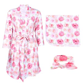 Toddmomy Wear Robe for Maternity and Baby Swaddle Blanket and Bow Matching Robe and Swaddling Wrap for Mom and Baby Labor Nursing Lounge Mommy