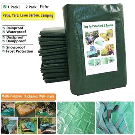 7x7 Ft Yard Garden Leaf Tarp W/ 4 Handles Waterproof Tarp for Sandbox Cover,Outdoor Tarpaulin,Lawn Debris,Landscape Pruning,Leaf Hauler,Tent Footprint,Camping Tent Mat,Patio Table,Yard Fire Pit Cover