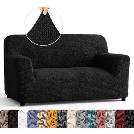 PAULATO BY GA.I.CO. Loveseat Slipcover - Oversized Chair Cover - Stretch Couch Cover - Cushion Love Seat Sofa Cover - 1-Piece Form Fit Washable Protector - Microfibra Collection - Black
