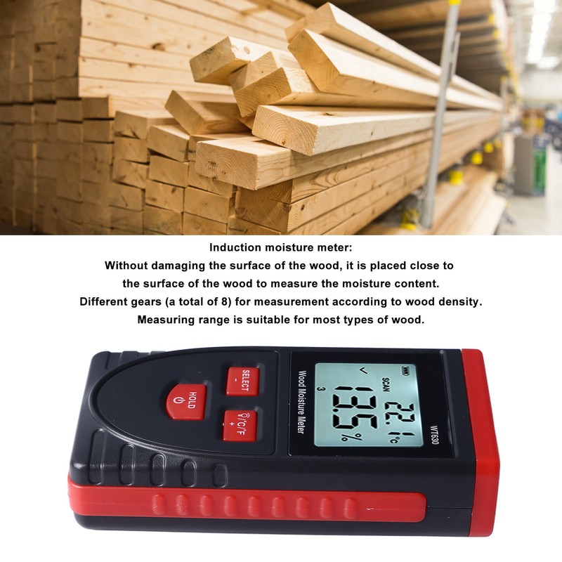 Wood Moisture Meter High Accuracy Non Destructive Backlit Display Wood