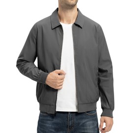 TBMPOY Mens Lightweight Jackets Casual Stylish Windbreakers for Men Light Track Jacket Laydown Collar Fall Golf Coats Dark Grey L