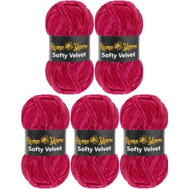 Rome Yarn Softy Velvet Yarn 5 x 100g (3.52 oz) - 120m (131 Yards) | Chunky Chenille Baby Blanket Amigurumi Plush Yarn for Crocheting Knitting (945 Dark Fuchsia)