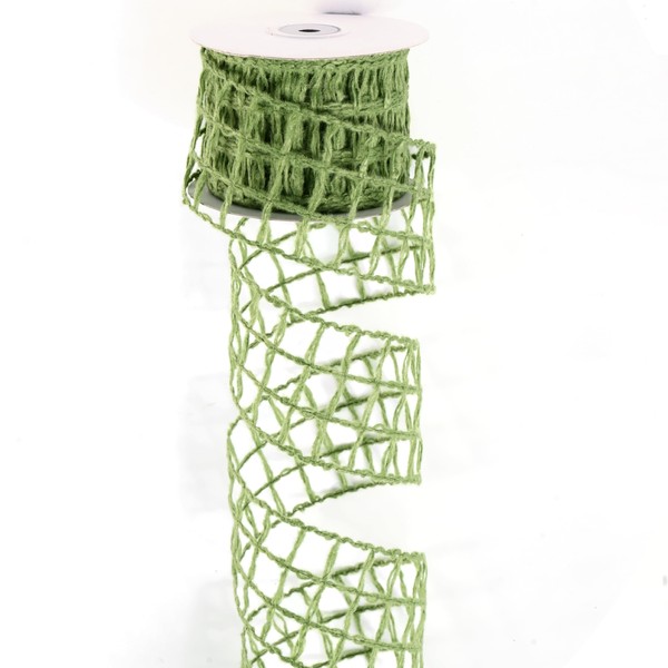 LIZLOVESS Lime Green Mesh Burlap Wired Ribbon 2.5" x 10