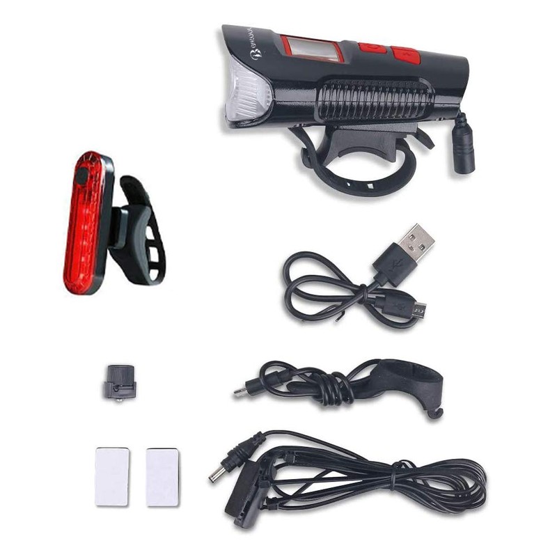 Bike Light Set,Bicycle Headlight with Horn andSpeedometer Odometer,USB Rechargeable Bicycle