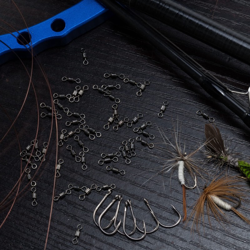 Dr.Fish 50 Pack Fishing Micro Swivels Fly Fishing Swivels Rolling