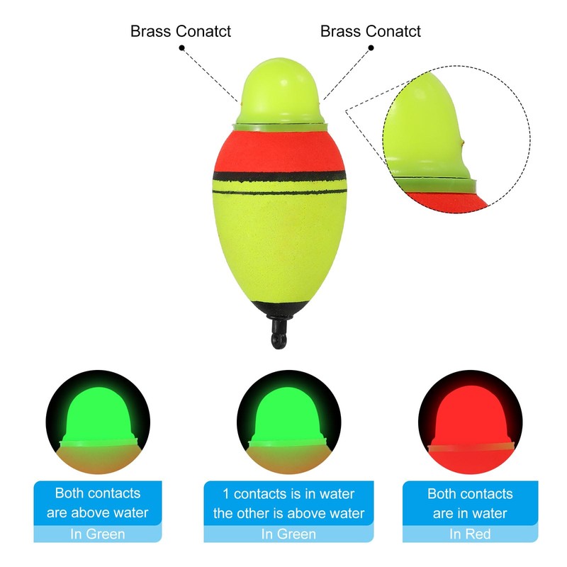 PATIKIL 1oz Lighted Fishing Slip Bobbers, EVA Green Red LED