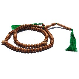 Sandalwood Prayer beads - 7mm- Contoured beads Sandal Wood Tasbih Prayer Beads with Green Tassels
