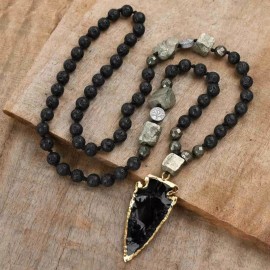 Unbranded Natural Lava Rock Stone Obsidian Arrow Charm Amulet Meditation Healing Necklace