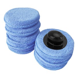 8 Pieces Blue Sponge Pads, 1 Waxing Handle, Waxing Round Cakes, Microfiber Polishing Sponges, Car Polishing Pads, Round Cleaning Supplies