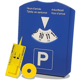 M&H-24 Parkscheibe Auto Parkuhr mit Eiskratzer - Parkscheiben mit Reifenprofilmesser und Einkaufswagenchip | Parking Disc aus Kunststoff