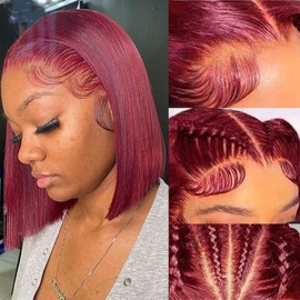 Superfect 99J Burgundy Lace Front Wigs Human Hair Pre Plucked Red Bob Wig Human Hair 13x4 Frontal Lace Wig HD Transparent Short Human Hair Wigs for Black Women Wine Red Color (10 Inch, Burgundy 99J)