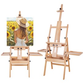 Somime Large Horizontal Wooden H-Frame Studio Easel with Storage Drawer and Palettes, Solid Beechwood Painting Easel for Students, Beginners, and Artists, Hold Canvas to 36Inches High