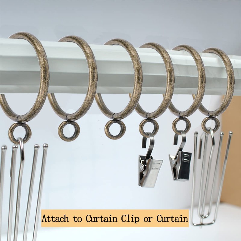 WYIPOLZI 50 Pack 38mm Antique Brass Curtain Rings, Metal Drape