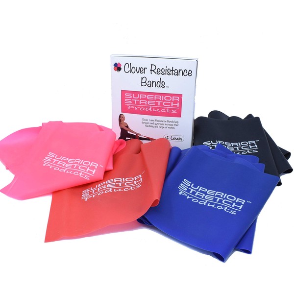 Clover Resistance Bands - Increase Flexibility & Range of Motion - for Dance, Ballet Stretch Band, Gymnastics, Physical Therapy and Fitness Training - Includes 4 Levels of Progressive Resistance