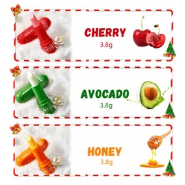 Christmas Lip Balm, Pack of 3, Natural Lip Balm, Hyaluronic Lip Balm, Long Lasting Moisturising Cream for Cracked and Dry Lips, Cherry, Avocado, Honey Flavours