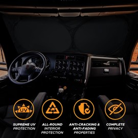 EcoNour Semi-Truck Sun Shade for Windshield (2 Ring) | 240T UV Protective Sunshade for Truck Windshield Maximum Coverage to Block UV/Sun Heat Rays