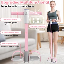 Workout Pedal Puller Resistance Band with Intelligent Counting, Stirrup Puller Strength Training Sit Up, Pedal Tension Rope, Smart 6-Tubes Puller Strength, Exercise Equipment For Home Use