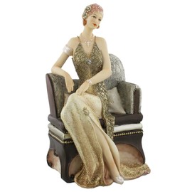 Art Deco "Broadway Belles" Seated Lady Gold Glitter Dress Figurine Ornament 25cm