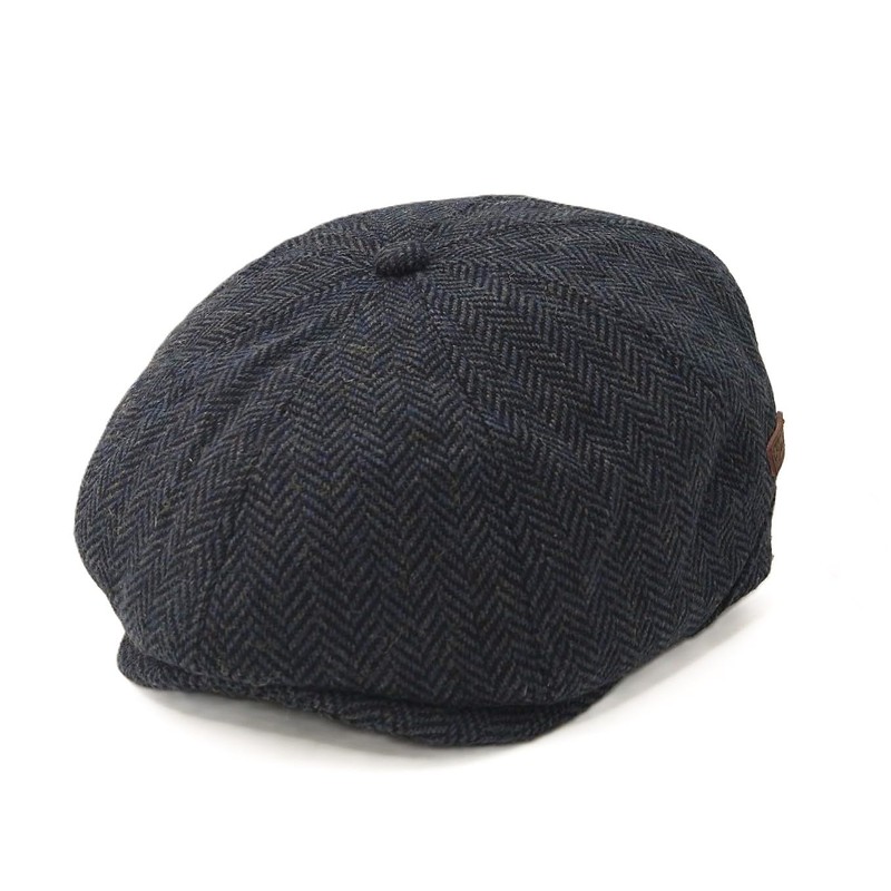 Navy Blue Herringbone Newsboy Cap Men's Baker Boy Hat Style