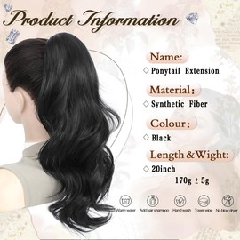 VEGALILY Ponytail Extensions 20inch Clip in Ponytail Hair Extension Black Claw Clip Ponytail Hair Extensions Layered Drawstring Pony Tail Hair Pieces for Women