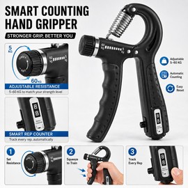 5 Piezas Fortalecedor de Agarre de Mano, Ejercitador de Agarre con Resistencia Ajustable, Entrenador de Antebrazo con Contador, Hand Grip para Ejercicio de Palma, Dedos y Antebrazo