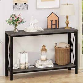 BON AUGURE Console Tables for Living Room, Industrial Couch Table Behind Sofa, Wood Metal Entryway Tables for Hallway, Entry Way Table for Foyer, Entrance, Front Door (Dark Grey Oak, 47 Inch)