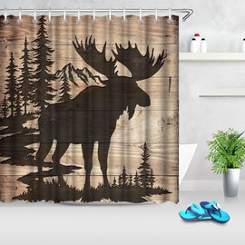 Artmyharbor Moose in Forest Silhouette Cabin Shower Curtain Woodland Print Bathroom Decor Curtains 72 x 72 inches